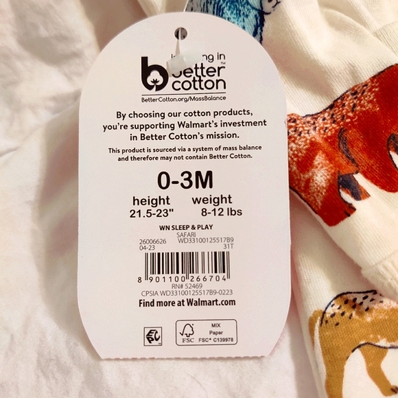 🧮6/$20 Wonder Nation Unisex PJs x2 Ivory & Safari Animals Sz. 0-3 mos - Picture 7 of 9